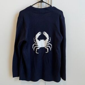 Denim & Co Navy Crab Nautical Cardigan Sweater Size Medium Coastal Preppy